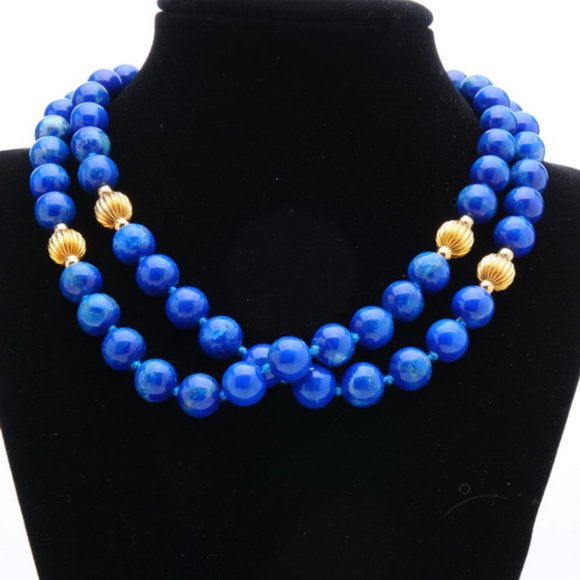 Lapis Lazuli Hand-knotted Bead Necklace - 32 in - Picture 3 of 9
